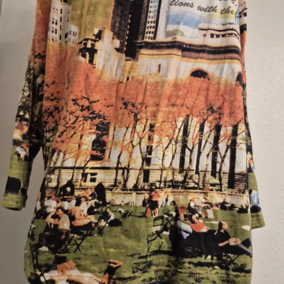 French Postcatds Scenic Novelty Print Long Sleeve Top Soft Womens Size L - Picture 12 of 12